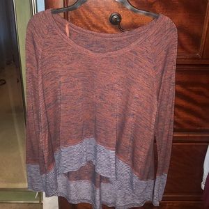 Long sweater, maroon and grey. Very soft!